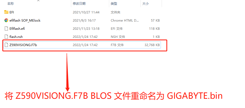 将 BIOS 文件重命名为 GIGABYTE.bin