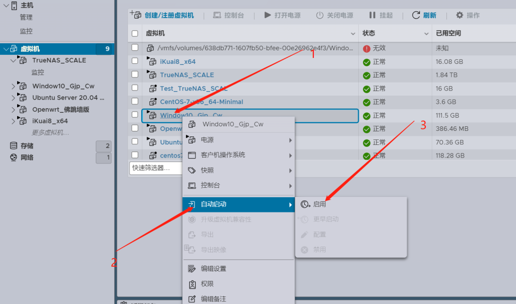 Esxi8.0设置虚拟机开机自动启动