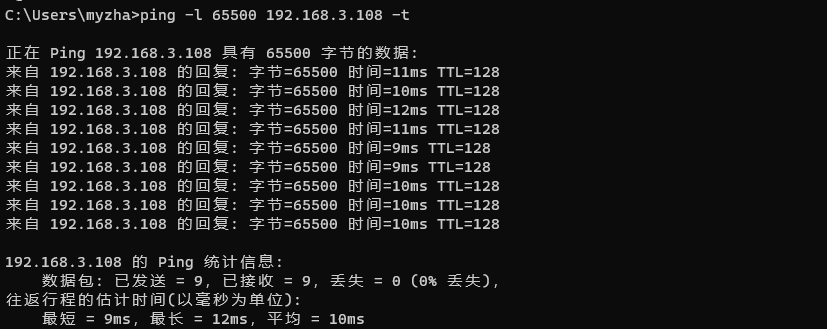 指定发送的数据包的大小 -l