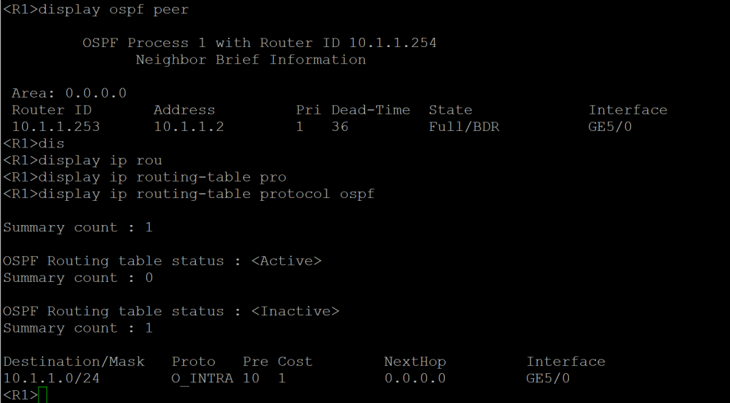 查看Router A的OSPF路由表